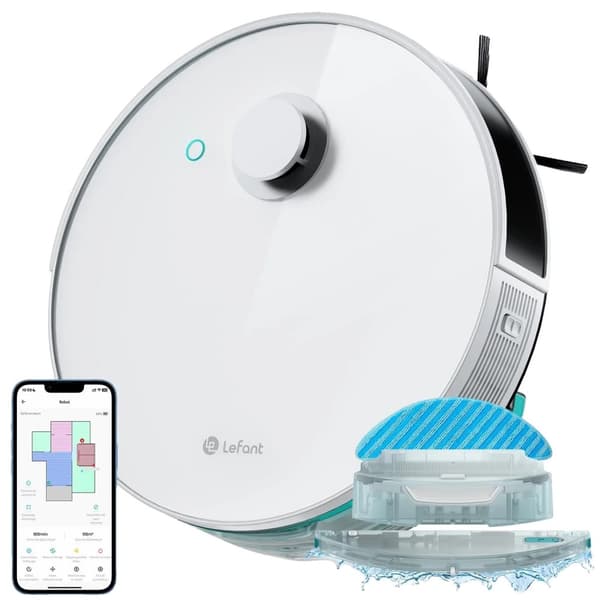 Lefant N3 Robotstøvsuger, 4000Pa Sugeeffekt, Smart Lidar Navigation,EU, N3-Sort N3-White