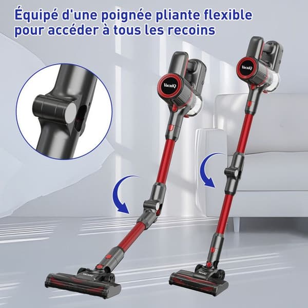 Sladdlös kvastdammsugare-N79-35000Pa-6 i 1-6-lagers filtrering-65 DB-Röd