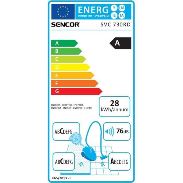 Påslös dammsugare - SENCOR - SVC 730RD-EUE2 - 800 W ECO-motor - 76 dBA - 1,5 L - Cyklonsystem - Silver / Röd
