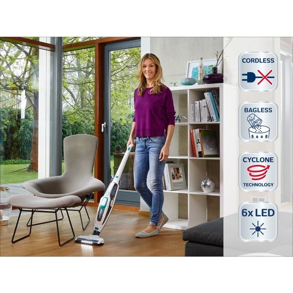 Trådlös 2-i-1 golvdammsugare Leifheit Regulus PowerVac 11925, multifunktionell dammsugare 20V, batteritid 40min, vit