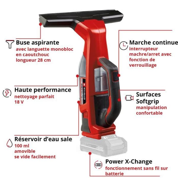 Einhell Fönsterputsare utan sladd BRILLIANTO Solo Power X-Change (18 V, sugmunstycke på 28 cm) Levereras utan batteri eller laddare.