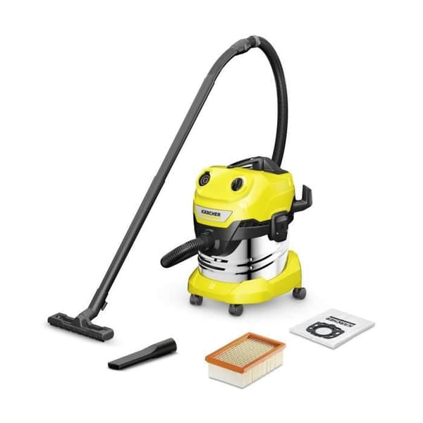 KARCHER WD 4 S V-20/5/22 våt- och torrdammsugare - 20 L tank i rostfritt stål - 1000W Svart, Rostfritt stål, Gul