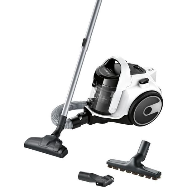BOSCH BGS05A322 - Påslös burkdammsugare - Åtgärdsradie 9 m - Behållarkapacitet 1,5 L - 78 dB - 700 W - Vit Svart, Vit