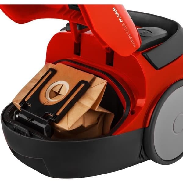 Kapseldammsugare med påse - SENCOR - SVC 45RD-EUE3 - 850 W ECO-motor - 79 dBA - 1,5 L - Röd