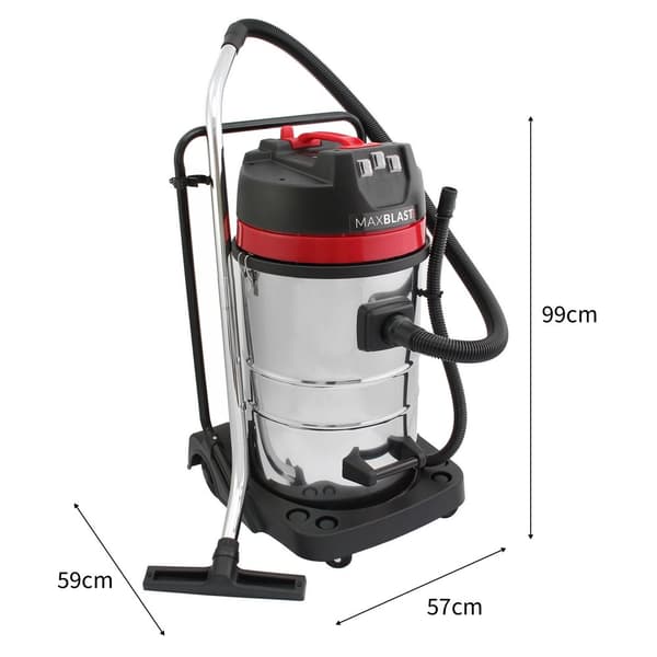 Industrial Vacuum Cleaner 80L Wet & Dry 5 Nozzles Commercial Cleaning 3000W Triple Motor Stainless Steel Fabric Filter 1.5 m Hose 9 m Cable Bagless or