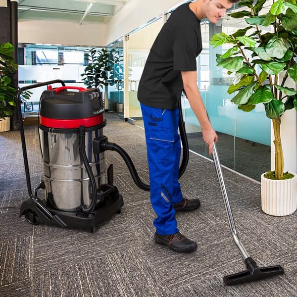 Industrial Vacuum Cleaner 80L Wet & Dry 5 Nozzles Commercial Cleaning 3000W Triple Motor Stainless Steel Fabric Filter 1.5 m Hose 9 m Cable Bagless or