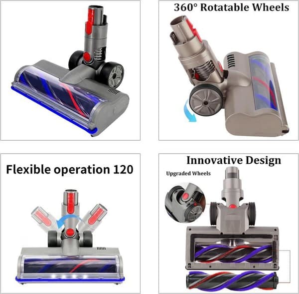 Borste för Dyson V8 V7 V10 V11 dammsugare, dammsugarhuvudtillbehör för Dyson med 2 ersättningsrullar och 4 automatiska LED