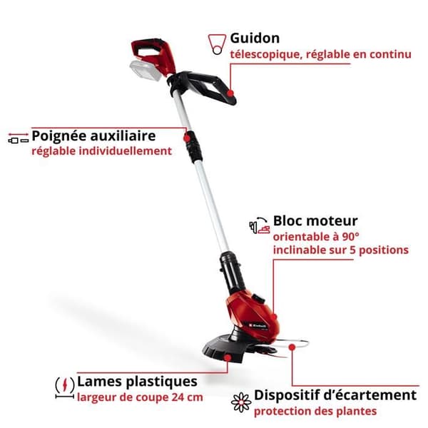 Einhell Trådfria kantklippare GE-CT 18 Li - Solo Power X-Change (18V, klippbredd 24cm, 20 PVC-blad) Levereras utan batteri eller laddare.