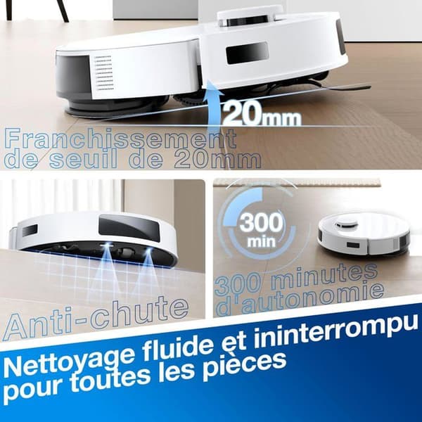 ECOVACS DEEBOT N20 PLUS Robotdammsugare, PureCyclone Technology med dammbehållare utan förbrukningsvaror, 8000Pa