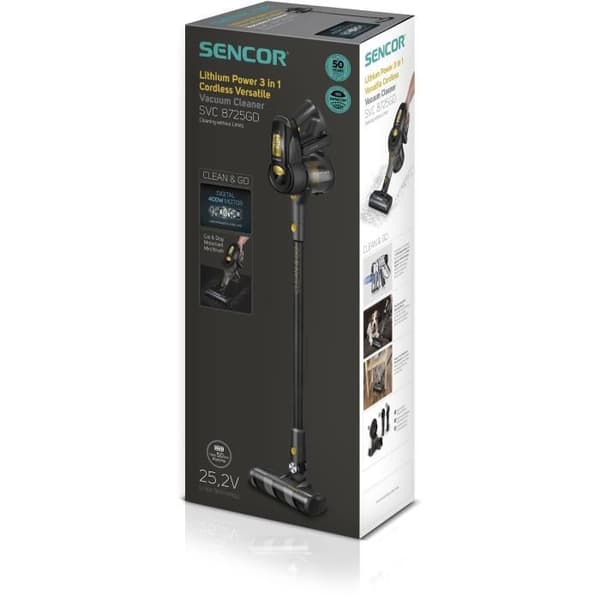Trådlös stavdammsugare - SENCOR - SVC-8725GD - 3 i 1 - 400 W - 79 dB - 0,6 L - Svart