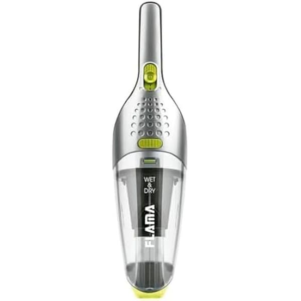 Handdammsugare - FLAMA - 1608FL - 7,2V/55W - Vått och torrt sug - 2 filtreringsnivåer Grön, Silver, Transparent