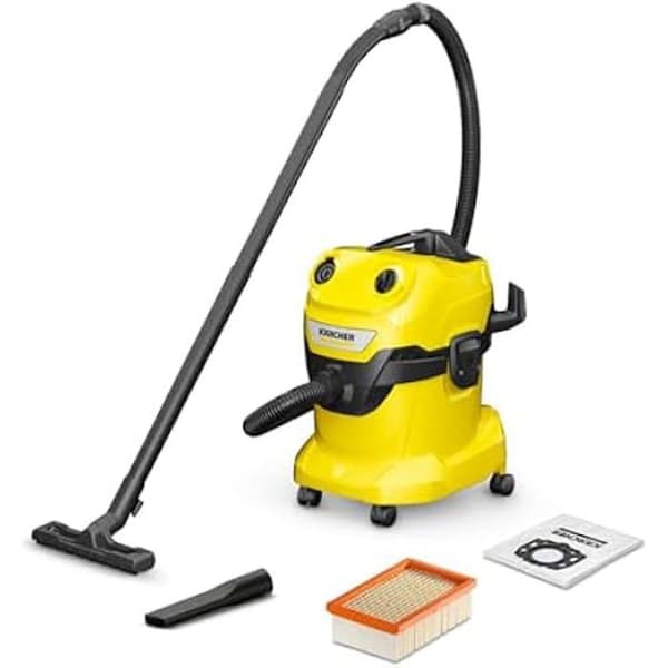 Vatten- och dammdammsugare - KARCHER - WD 4 V-20/5/22 - 1000W - 20L tank - 2,2m slang Svart, Gul