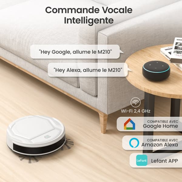 Lefant Robotstøvsuger, 2200Pa Sugekraft, 120 Minutters Driftstid, Smart Kontrol via Wi-Fi/Alexa