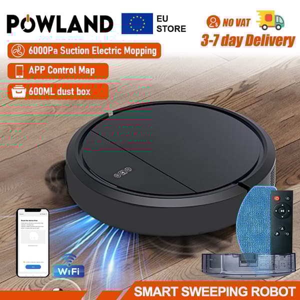 Robotstøvsuger, 6000Pa Sugekraft, Smart Navigation,Robotstøvsuger