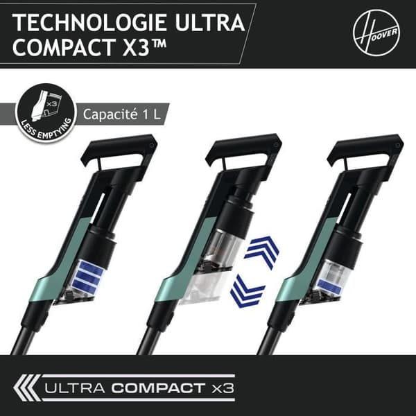 Sladdlös kvastdammsugare - HOOVER HF201P - Ultralätt, kraftfull 50AW, Special Turboborste för husdjur, Ultra Compact Technology x3