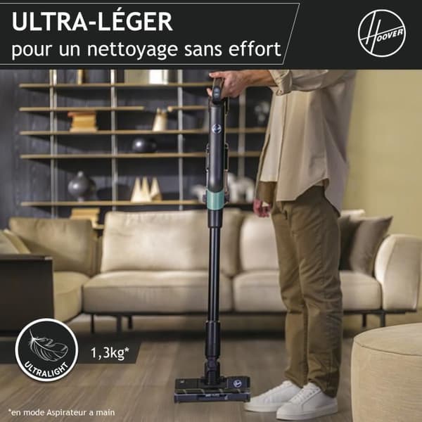 Sladdlös kvastdammsugare - HOOVER HF201P - Ultralätt, kraftfull 50AW, Special Turboborste för husdjur, Ultra Compact Technology x3