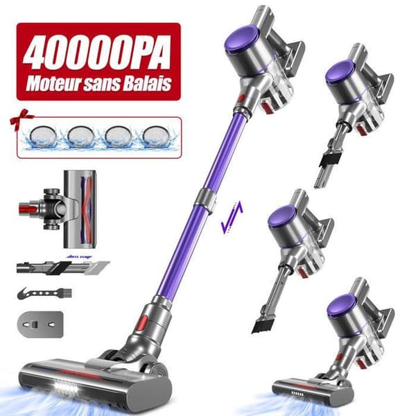 Trådlös Stävsugare, Trådlös Stävsugare 40Kpa/400W/50 min/6*2200mAh, Kapacitet 1.6L, 5-stegs Filtrering, Tvättbart HEPA-filter