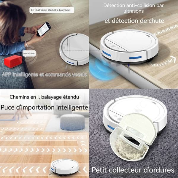 INN Robotdammsugare 3 i 1 3000Pa APP Automatisk Laddning Sopa och Våtstädning för Mattor Hårda Golv 7,5 cm Ultranätt Vit