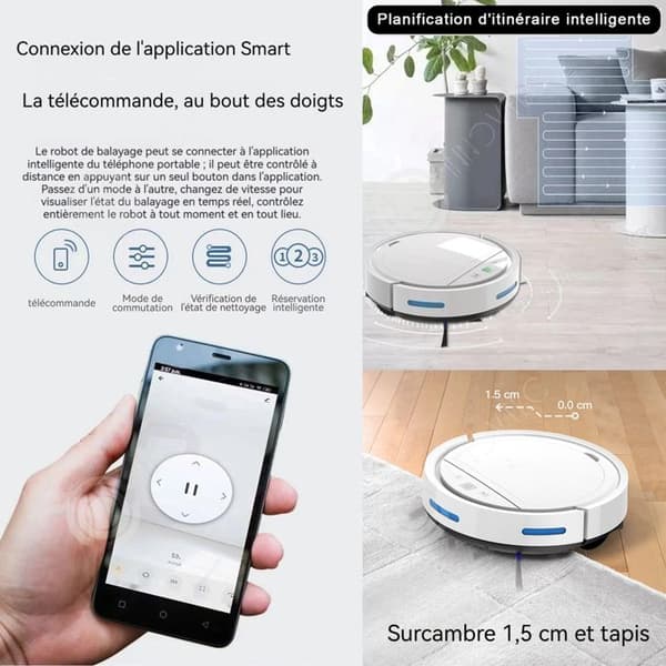 INN Robotdammsugare 3 i 1 3000Pa APP Automatisk Laddning Sopa och Våtstädning för Mattor Hårda Golv 7,5 cm Ultranätt Vit