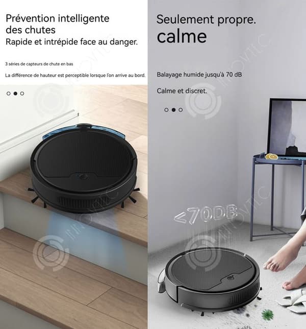 INN 3 i 1 Robotdammsugare 2000Pa Stark sug USB Laddning Stark sugrengöring Idealisk för djurhår