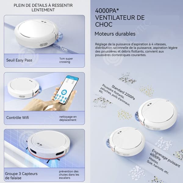 INN Robotdammsugare 6000mah 4000pa 4 nivåer Justering Wi-Fi Robotdammsugare med 335ml dammlåda och 100ml EA-tank