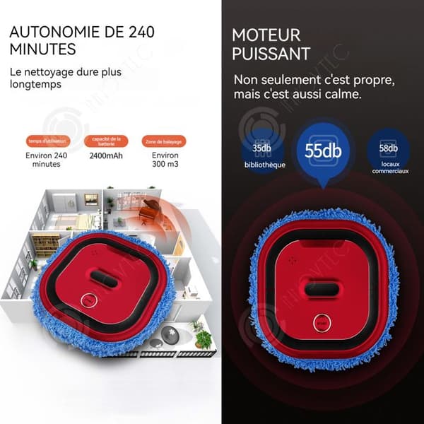 INN Robotdammsugare 2 i 1 USB våt och torr mopp Intelligent robotdammsugare och mopp Flera rengöringslägen