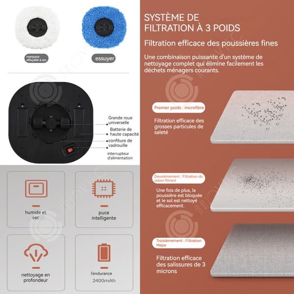 INN Robotdammsugare 2 i 1 USB våt och torr mopp Intelligent robotdammsugare och mopp Flera rengöringslägen