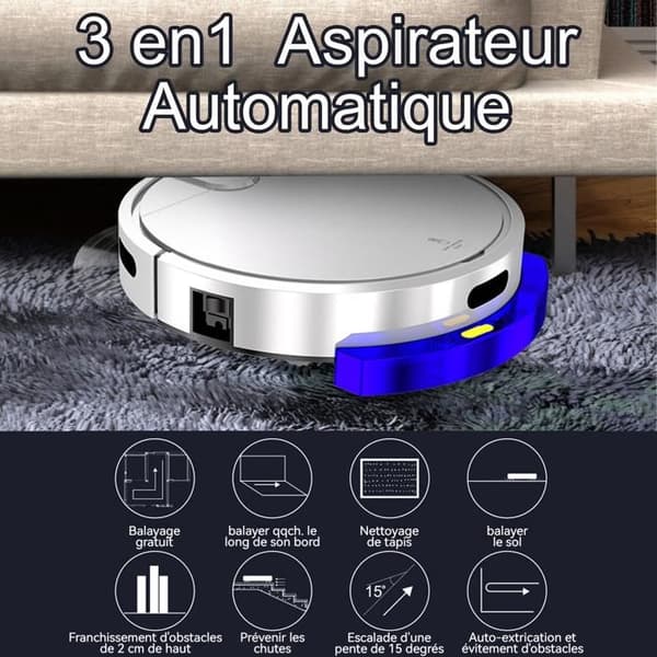 Robotdammsugare INN® 3 i 1 3000Pa stark sug detektion av hinder våt/torr användning USB-laddning automatisk dammsugare