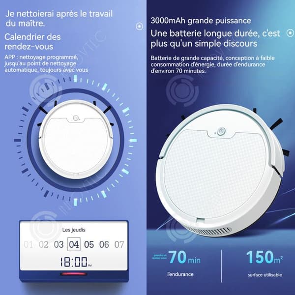 INN Robotdammsugare 3000mah 1800pa 3 hastighetsjustering Appkontroll Robotdammsugare med 400ml dammlåda och 2 borstar