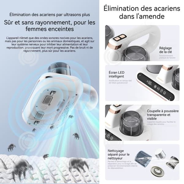 INN Anti Mite Dammsugare 1800mah 10000pa Visa fuktighet LED-skärm 2 nivåer Handdammsugare med 210ml dammlåda
