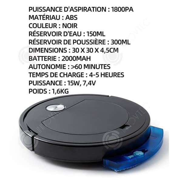 INN Robotdammsugare 1800pa 3 i 1 Multifunktionssoprobot Fjärrkontroll Lågt ljud Drift Batterilivslängd