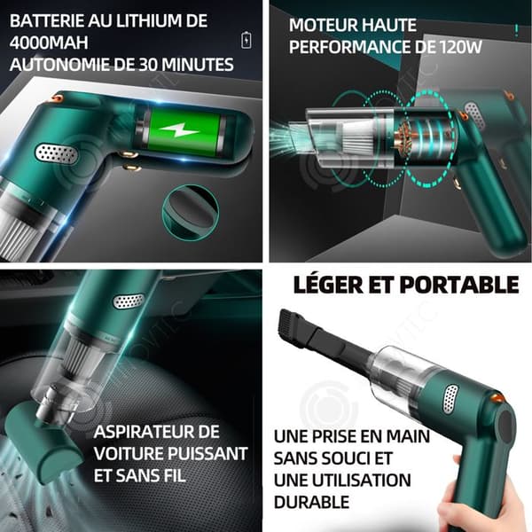 INN Minidammsugare 10000Pa 120W Minibildammsugare Professionell dammsugare Handhållen sladdlös Kraftfull för bil på kontoret