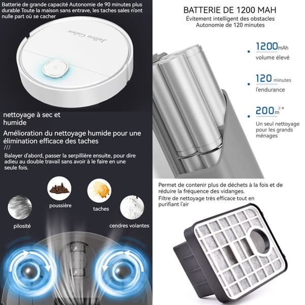 INN Robotdammsugare 5 i 1 Stark sugkraft 1800Pa med 1200mAh batteri Hinderdetektering Automatisk dammsugare Blå