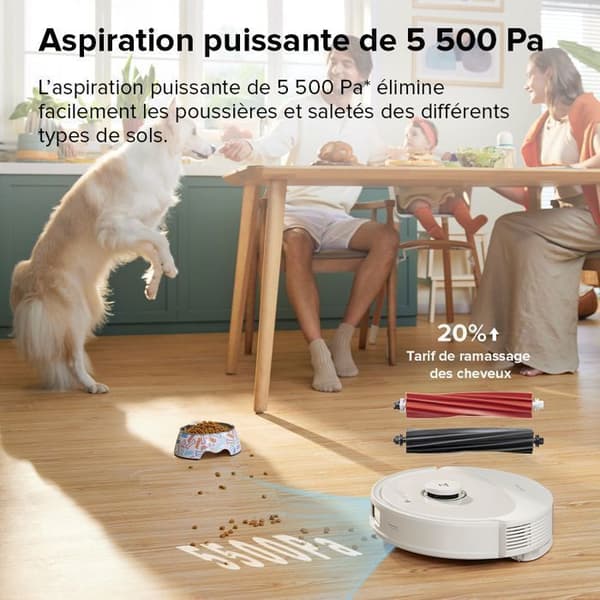 Roborock Q8 Max+ Vit -Robotdammsugare -5500Pa -Dubbelborste -Automatisk tömning -Reaktiv tekniskt hinder undvikande