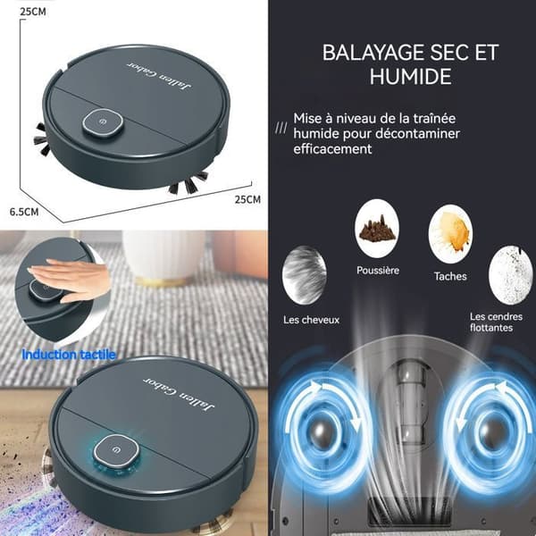 INN Robotdammsugare 5 i 1 Stark sugkraft 1800Pa med 1200mAh batteri Hinderdetektering Automatisk dammsugare Blå
