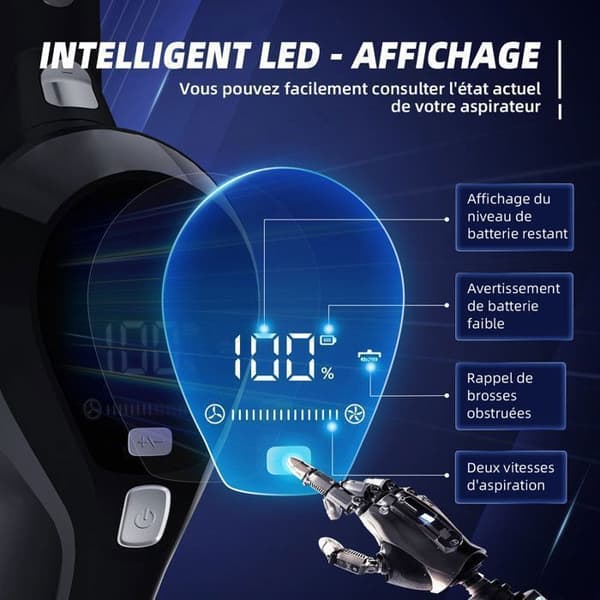 Sladdlös Dammsugare 40,000Pa, 520W Kraftfull, 55 min Batteritid, 8-konus Cyklonsystem