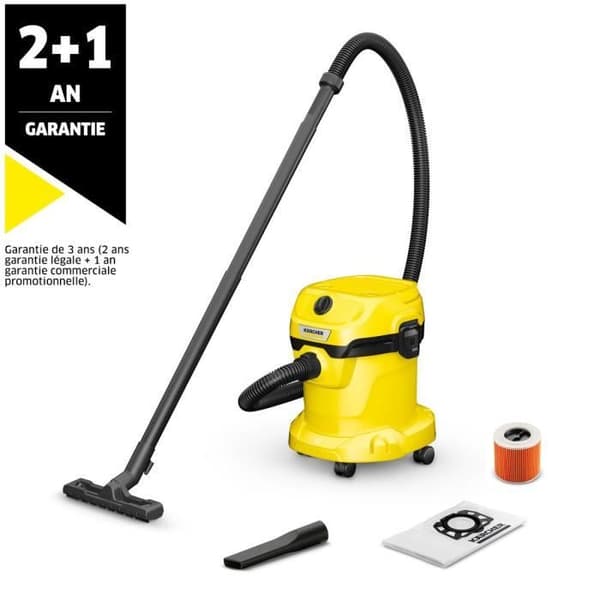 Våt- och torrdammsugare 1000W WD2 plus 2st V-15/4/18/C - KÄRCHER - 16280110 Svart, Gul
