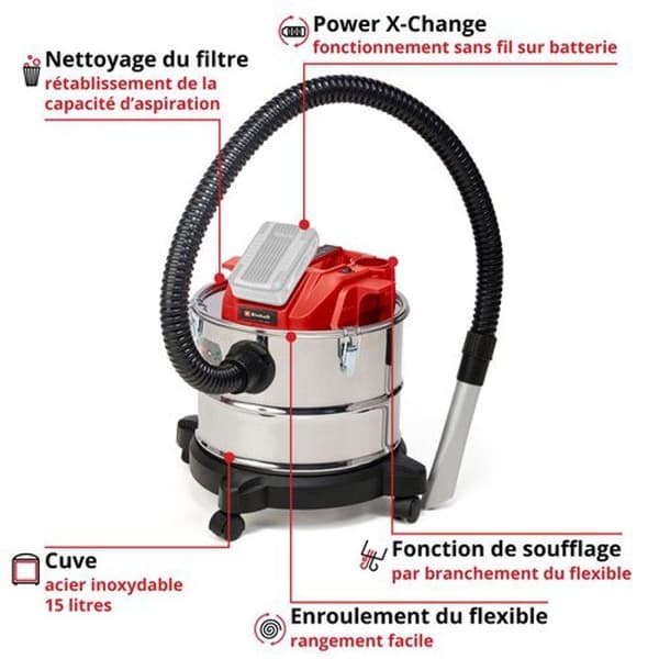 EINHELL TE-AV 18/15 Li C-Solo askdammsugare - 15 l - Sladdlös - Grå