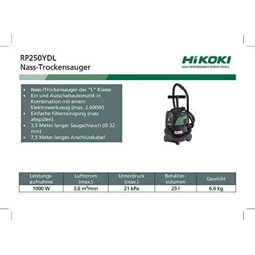 Elektrisk dammsugare - HIKOKI - 51116376 - 1000W - 25L - Torr med/utan påse