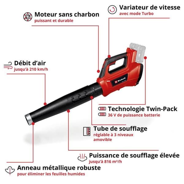 Einhell Professional Trädgårdsblåsare utan sladd GP-LB 36/210 Li E-Solo Power X-Change (36V) Levereras utan batteri eller laddare.