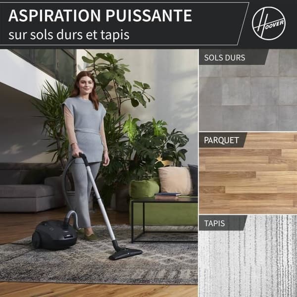 HOOVER HE1 - Påse Dammsugare, Kompakt och Kraftfull - Stor Kapacitet 2,5L - Högeffektiv på Hårda Golv och Mattor