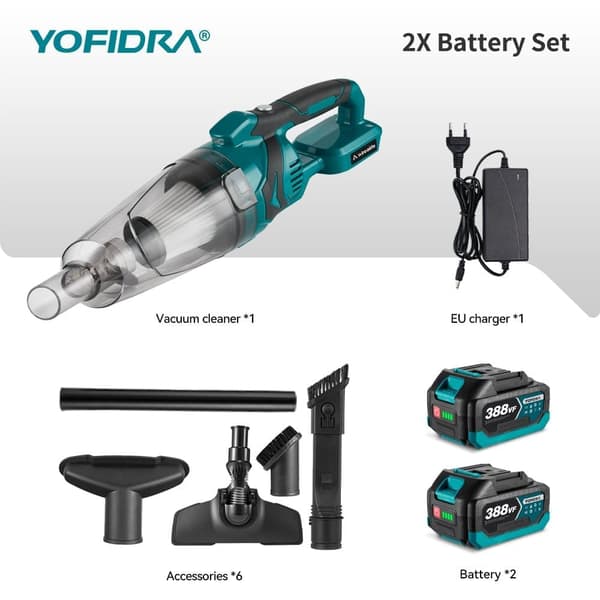 YOFIDRA Elektrisk Sladdlös Dammsugare med 2 Batterier Rengöringsverktyg För Hem Bil Djurhår
