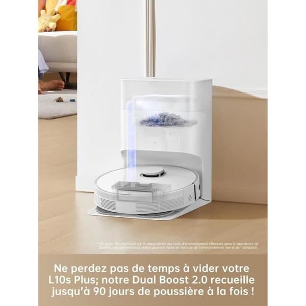 DREAME L10sPlus - Robotdammsugare med Automatisk Tömning - 5200 mAh - Sugkraft på 7000 Pa - 4L Säckar