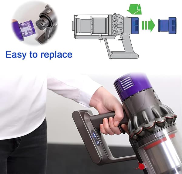 Passer til Dyson V10/SV12 støvsuger, efterfilter, 2-pak - lilla