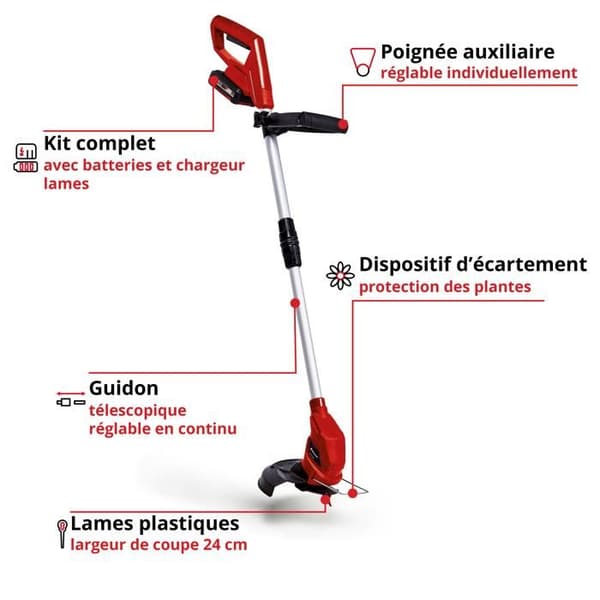 Einhell Trimmer utan sladd GC-CT 18/24 Li Power X-Change (18V, 20 blad) Levereras med Batteri 2,0 Ah och Laddare