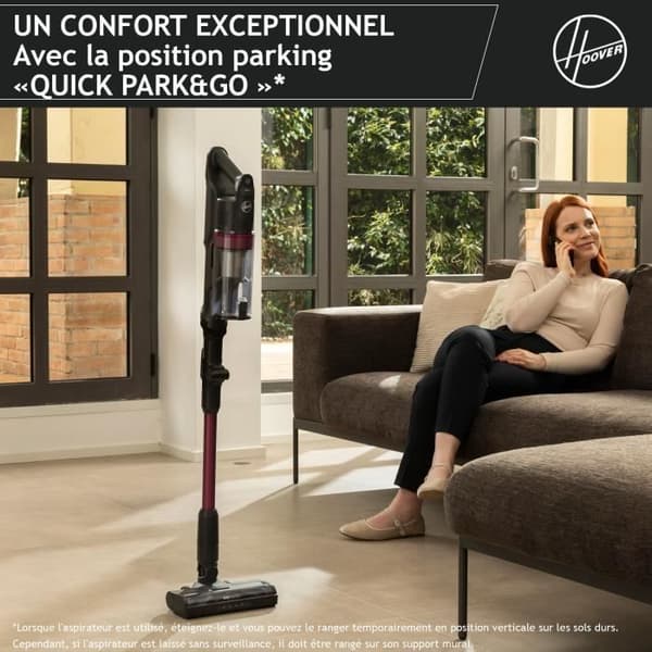 Sladdlös golvdammsugare - HOOVER - HF1 Plus Flex HF1P10HX - 165 W - 40 AW - 45 min - 0,7 L - Svart / Magenta