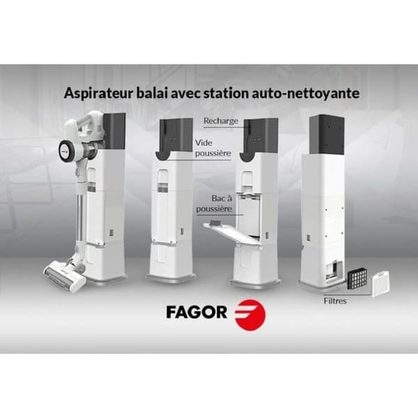 Trådlös 2-i-1 golvdammsugare - FAGOR - FG6415 - 300W - Med självrengörande bas - Flexibel slang - 3 hastigheter - Autonomi 60 min