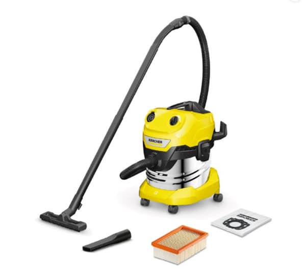 Kärcher WD 4 S V-20/5/22 20 L Tynnyri-imuri Kuiva- ja märkäimuri 1000 W Pussiton musta, Ruostumaton teräs, Keltainen