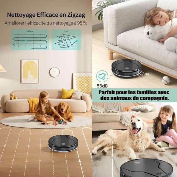 INN Robotdammsugare 2 i 1 Autonomy Slim Tyst Ansluten med WiFi Alexa App Idealisk för husdjurshårmattor Hårda golv