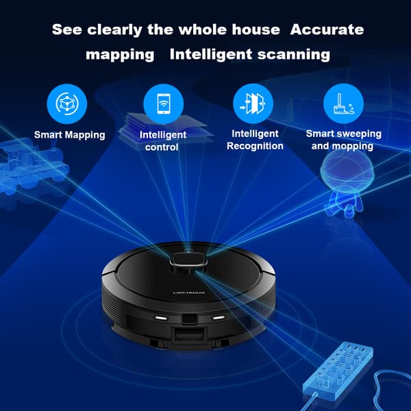 Liectroux G7 Robotdammsugare, Kraftfull sug 6500PA, Smart appkontroll,svart